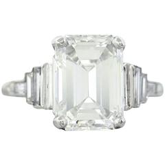 Antique Art Deco 4.60 carat GIA Emerald cut Diamond Platinum Engagement Ring