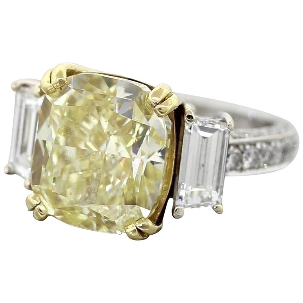 7.20 Carat Cushion Fancy Yellow GIA Cert Diamond gold Engagement Ring For Sale