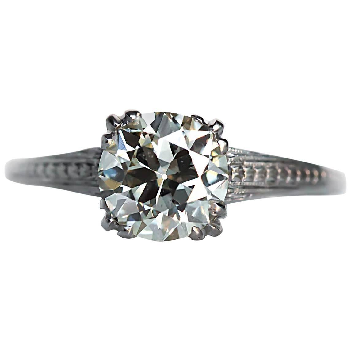 1920er Jahre Art Deco GIA zertifiziert 1,31 Karat Diamant Platin Verlobungsring im Angebot