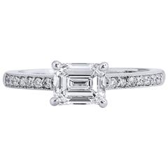 1.03 Carat Radiant Cut Diamond Solitaire platinum Engagement Ring