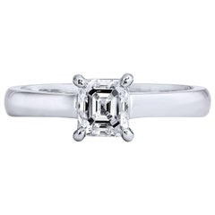 GIA Certified 0.76 Emerald Step Cut Diamond Solitaire Platinum Engagement Ring