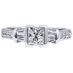 GIA Certified Semi-Bezel Princess Cut Diamond Platinum Engagement Ring 6