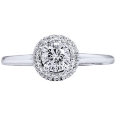 GIA Certified Round Brilliant Cut Diamond Solitaire Gold Engagement Ring Halo