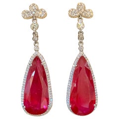 Boucle d'oreille cocktail en or 14 carats, tourmaline rose et diamant, 62 ct de poire en chute naturelle