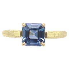 14K Yellow Gold 1.44 carat Asscher Cut Ceylon Sapphire Ring