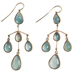 Dubini Theodora Aquamarine Moonstone Rubellite Diamond Gold Marion Jeantet Aquamarine Diamond Gold Chandelier Earrings