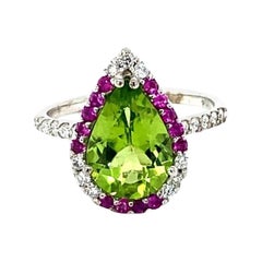 Peridot Diamond and Pink Sapphire White Gold Cocktail Ring