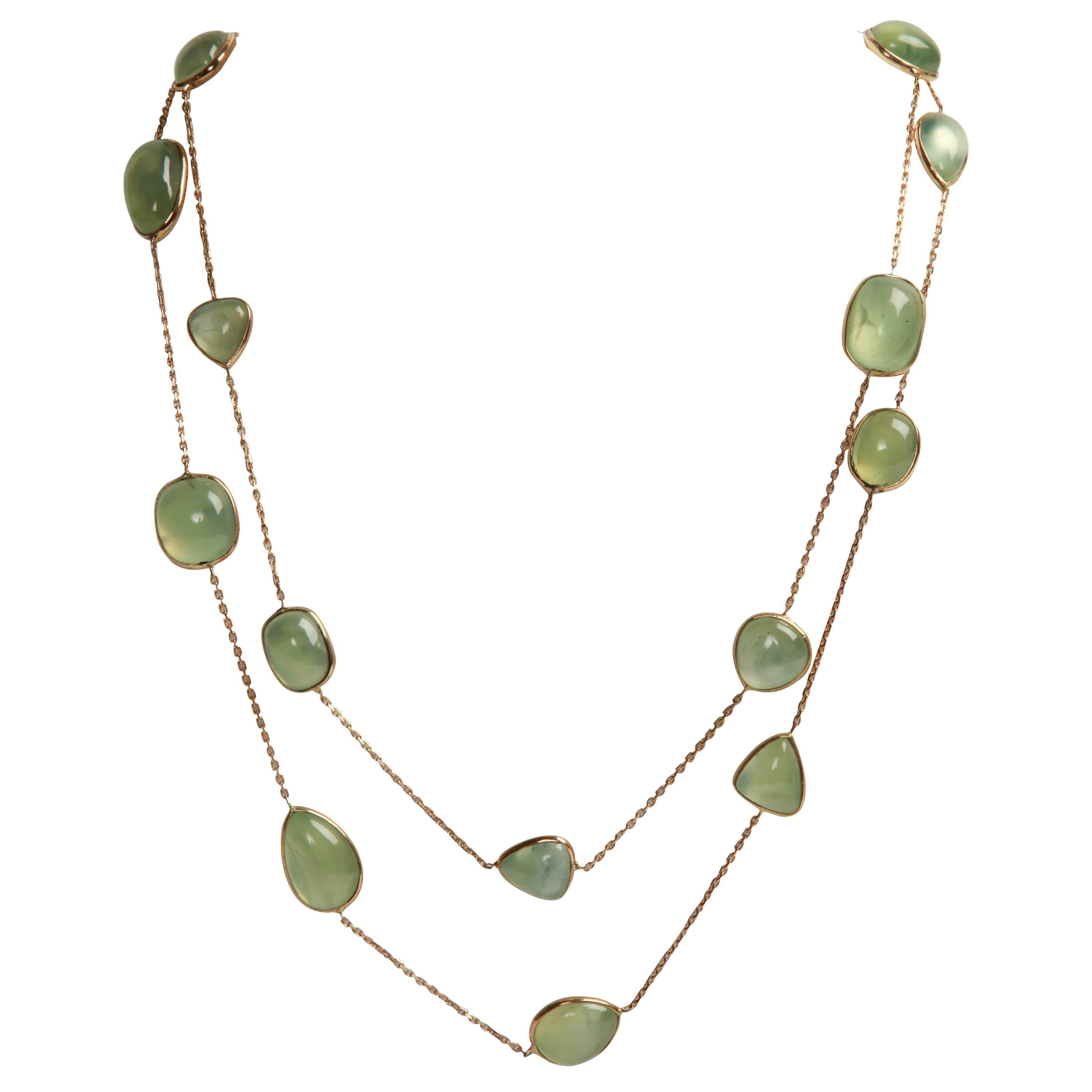  Prehnite Cabochons  Long Necklace by Marion Jeantet