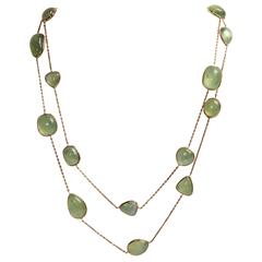 Marion Jeantet Prehnite Cabochons Gold Long Necklace 12