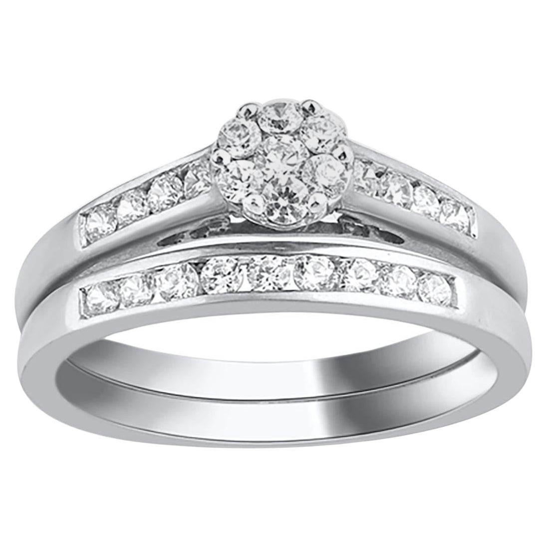 TJD 0.50 Quilates Diamante talla brillante Oro blanco 14KT Juego de alianza de boda
