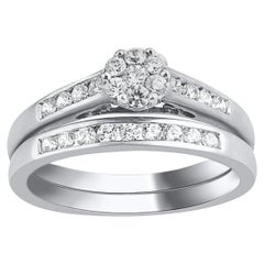 TJD 0.50 Quilates Diamante talla brillante Oro blanco 14KT Juego de alianza de boda