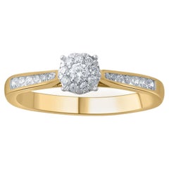 TJD Anillo de compromiso de oro amarillo de 14 quilates con diamante redondo natural de 0,25 quilates