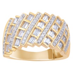 TJD 1.0 Carat Round & Baguette Cut Diamond 14KT Yellow Gold Wedding Band Ring