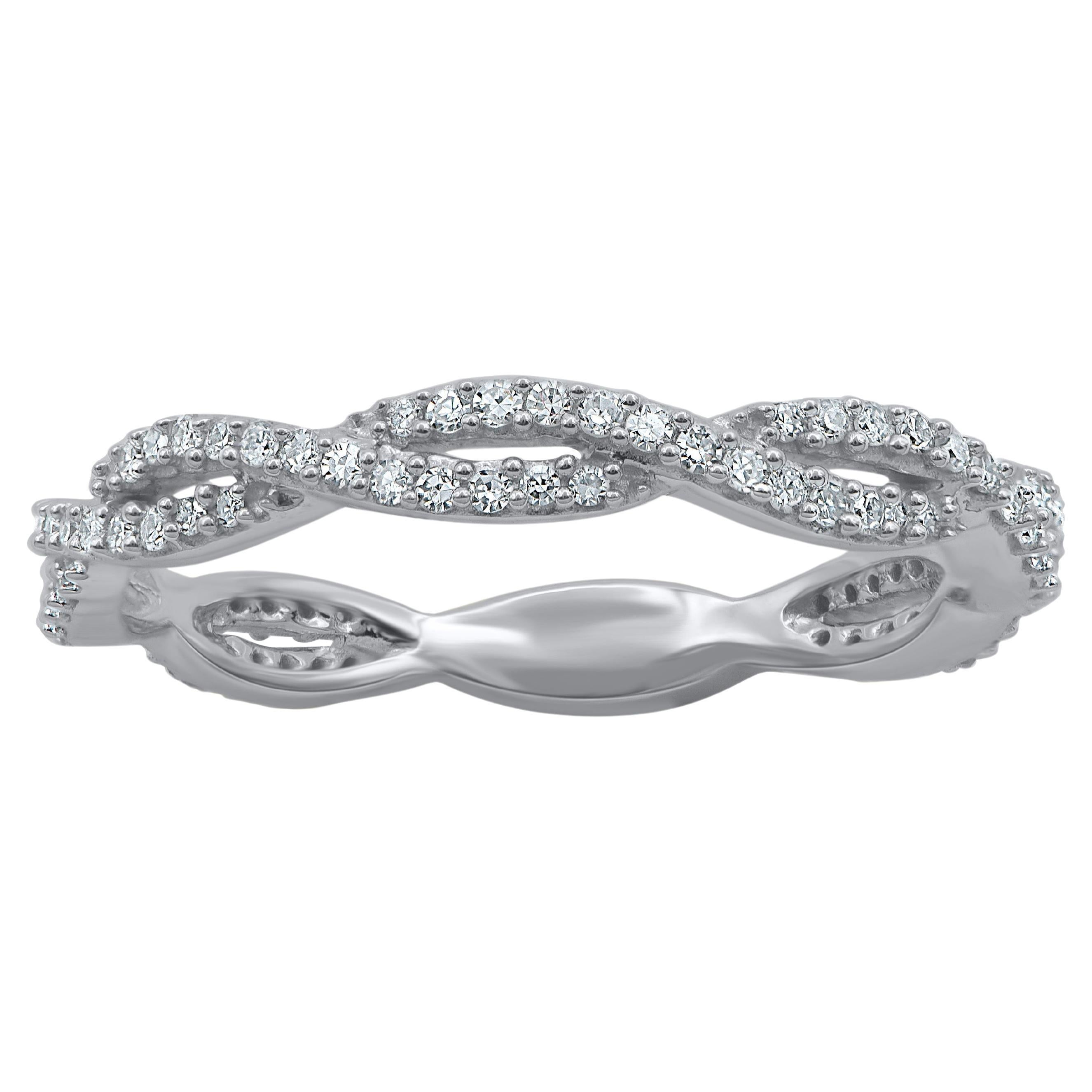TJD 0.33 Carat Round Diamond Twisted Eternity Band Ring in 14 Karat White Gold
