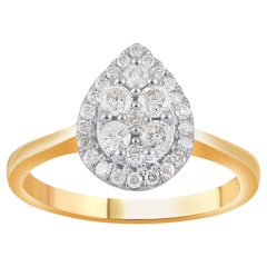 TJD 0.50 Carat Natural Round Diamond 14KT Yellow Gold Pear Shape Halo Ring