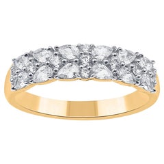 TJD 0.75 Carat Round & Pear Cut Diamond 14KT Yellow Gold Wedding Band Ring