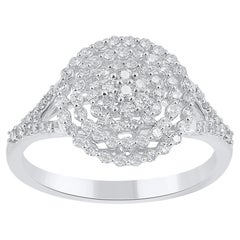 TJD Anillo de boda de oro blanco de 14 quilates con diamante natural de corte redondo de 0,50 quilates