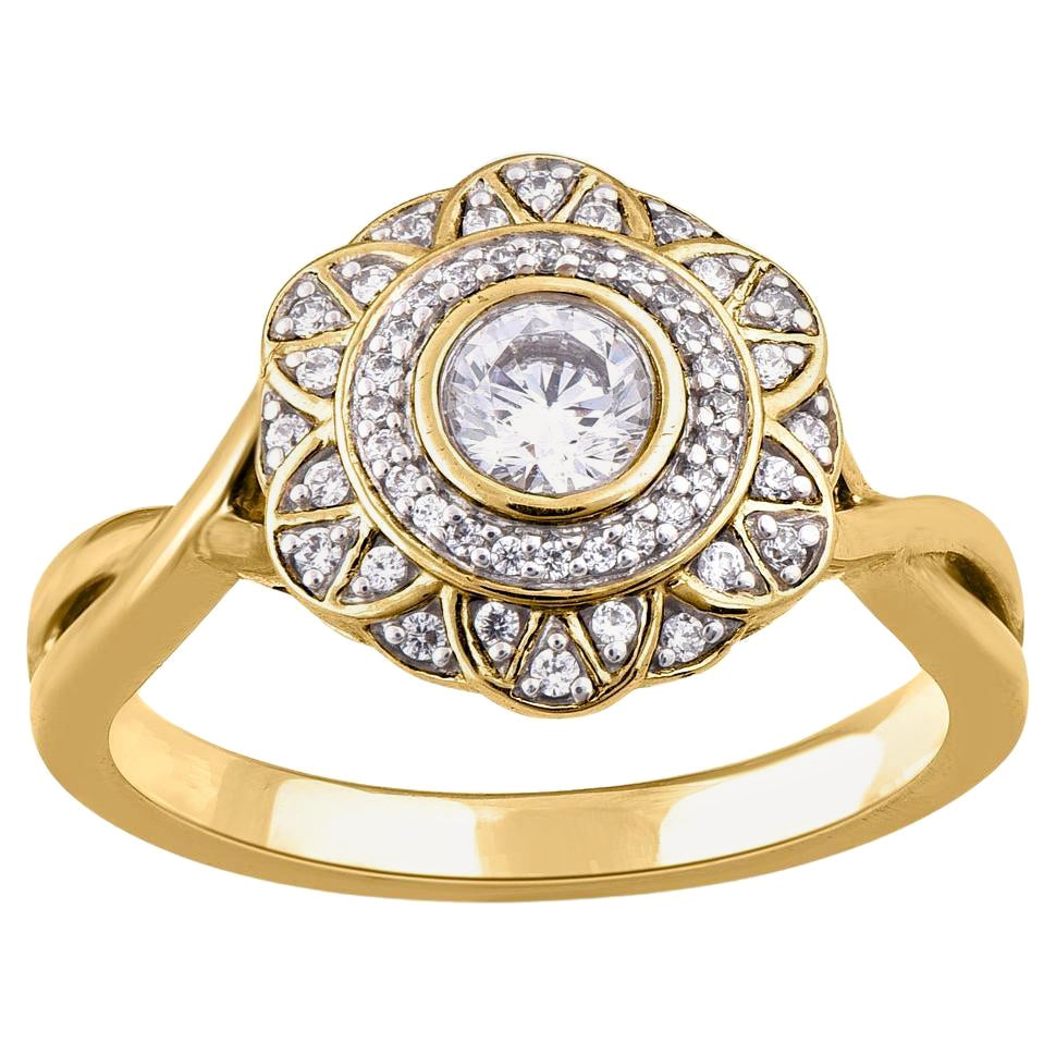 TJD 0.50 Carat Round Diamond 14 Karat Yellow Gold Vintage Wedding Ring