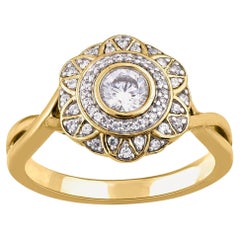 TJD 0.50 Carat Round Diamond 14 Karat Yellow Gold Vintage Wedding Ring
