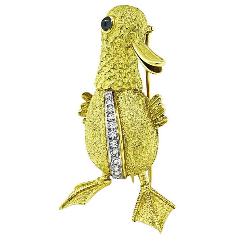 Diamond Sapphire Gold Platypus Pin