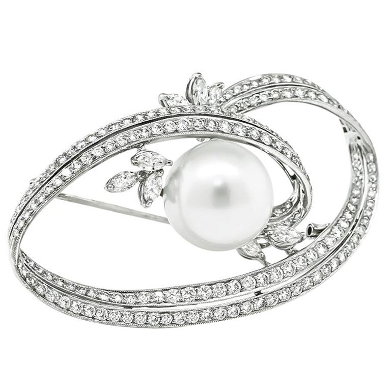 3.60ct Diamond South Sea Pearl Gold Pin