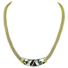 Asch Grossbardt Multi Gemstone Inlay Gold Necklace