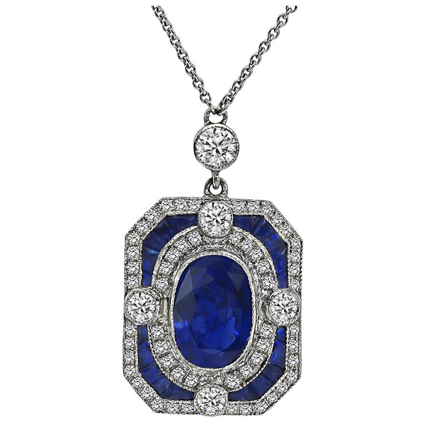 Halskette mit Anhänger 4,53 Karat Saphir 1,20 Karat Diamant