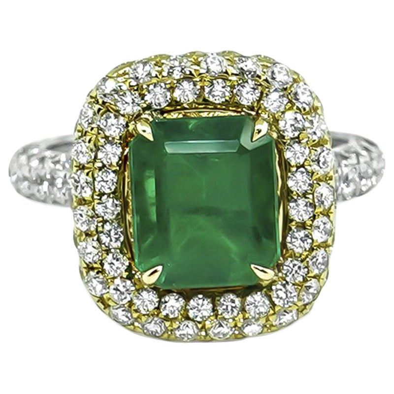 GIA 2.51ct Colombian Emerald 1.50ct Diamond Engagement Ring