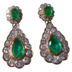 GIA Emerald Diamond 14K Gold Vintage Earrings Old Mine Certified 8.68 Carats