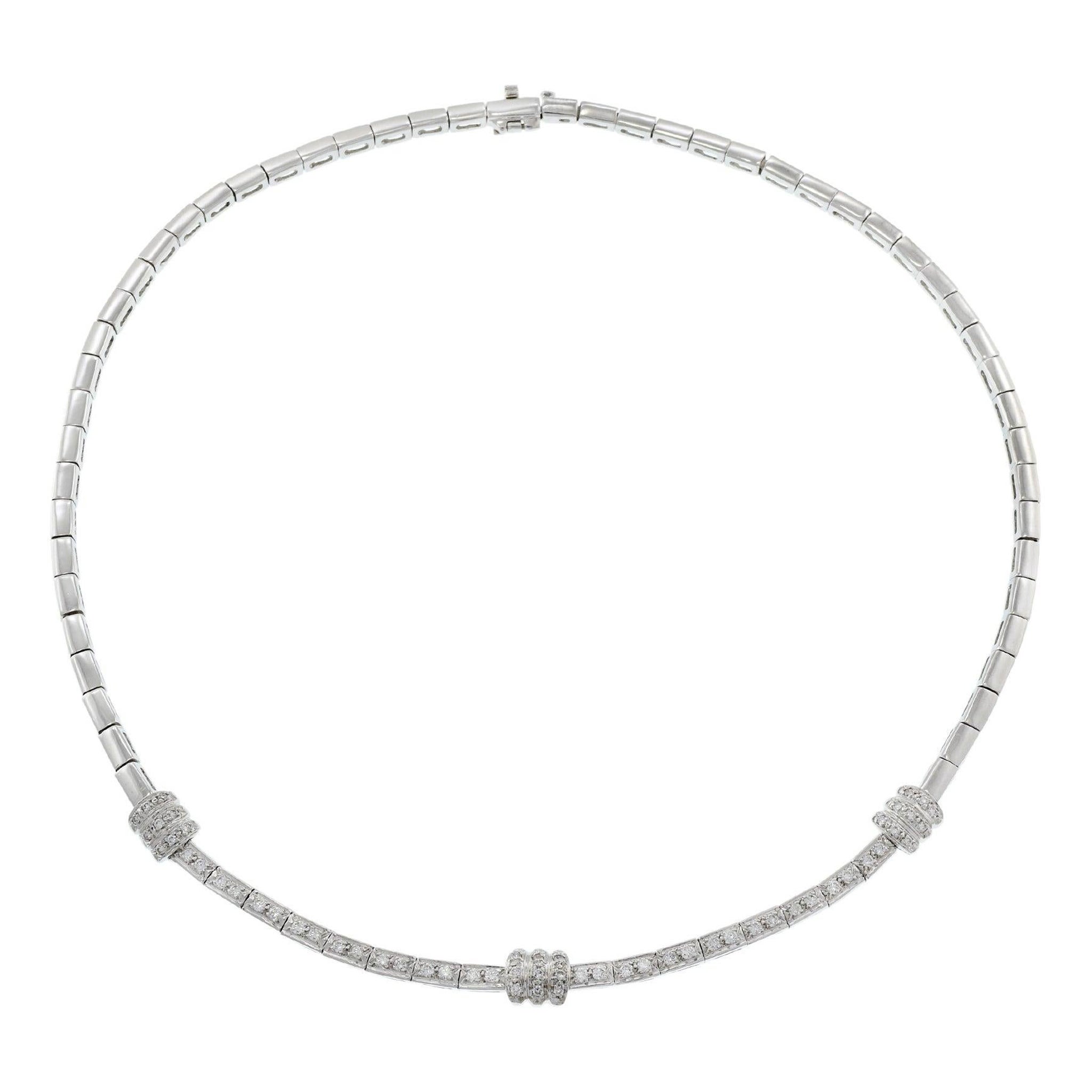 Vintage Retro Era 14KT White Gold Round Cut Diamond Link Necklace