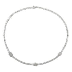 Vintage Retro Era 14KT White Gold Round Cut Diamond Link Necklace