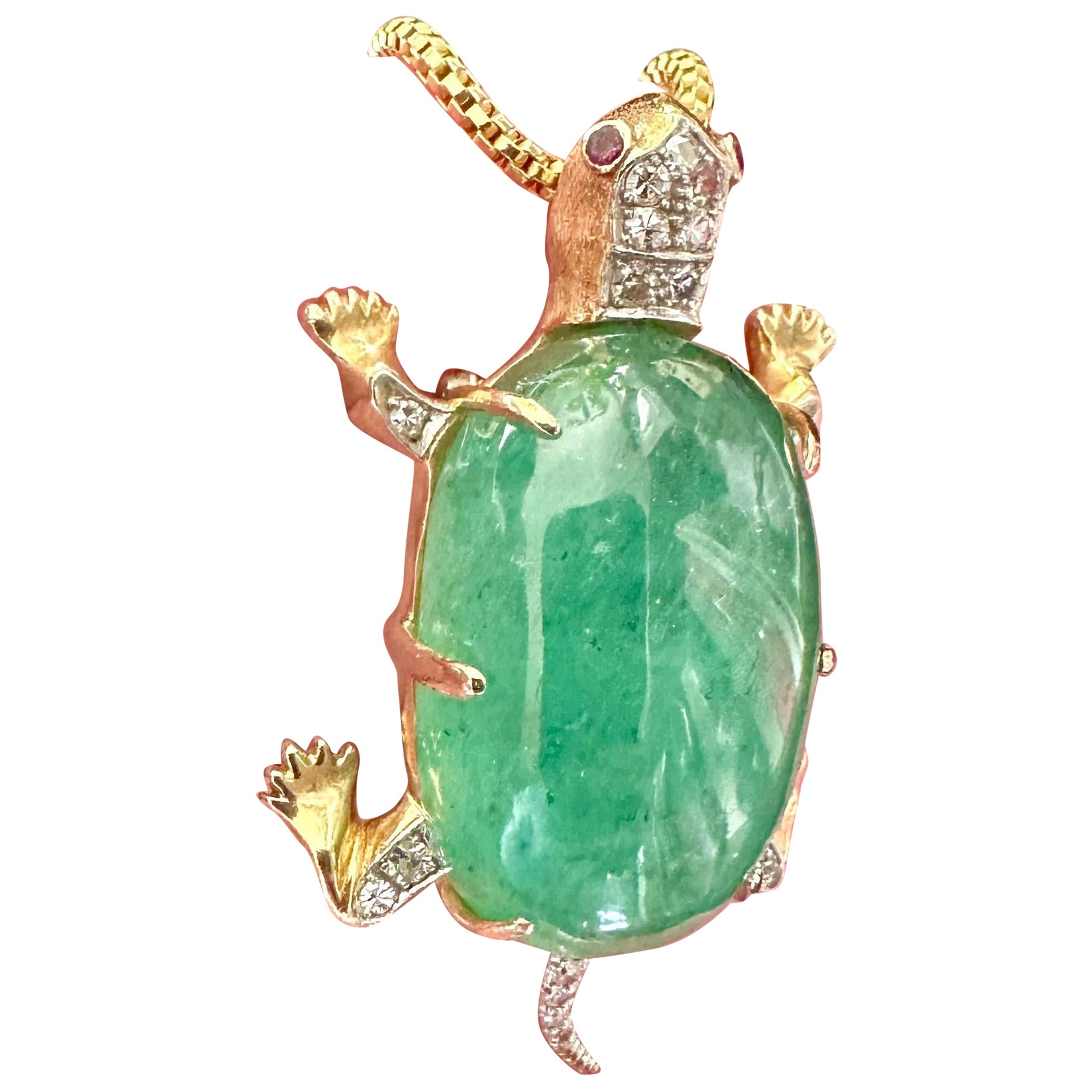 Emerald Cut Colombian Green Emerald Turtle Pendant Necklace