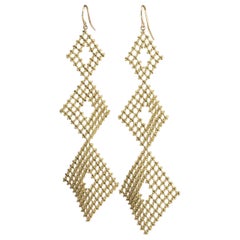 Tiffany & Co. 18K Yellow Gold Bead Mesh Long Drop Earrings