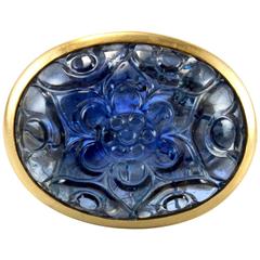 Large Carved Mughal Sapphire Gold Ring 1