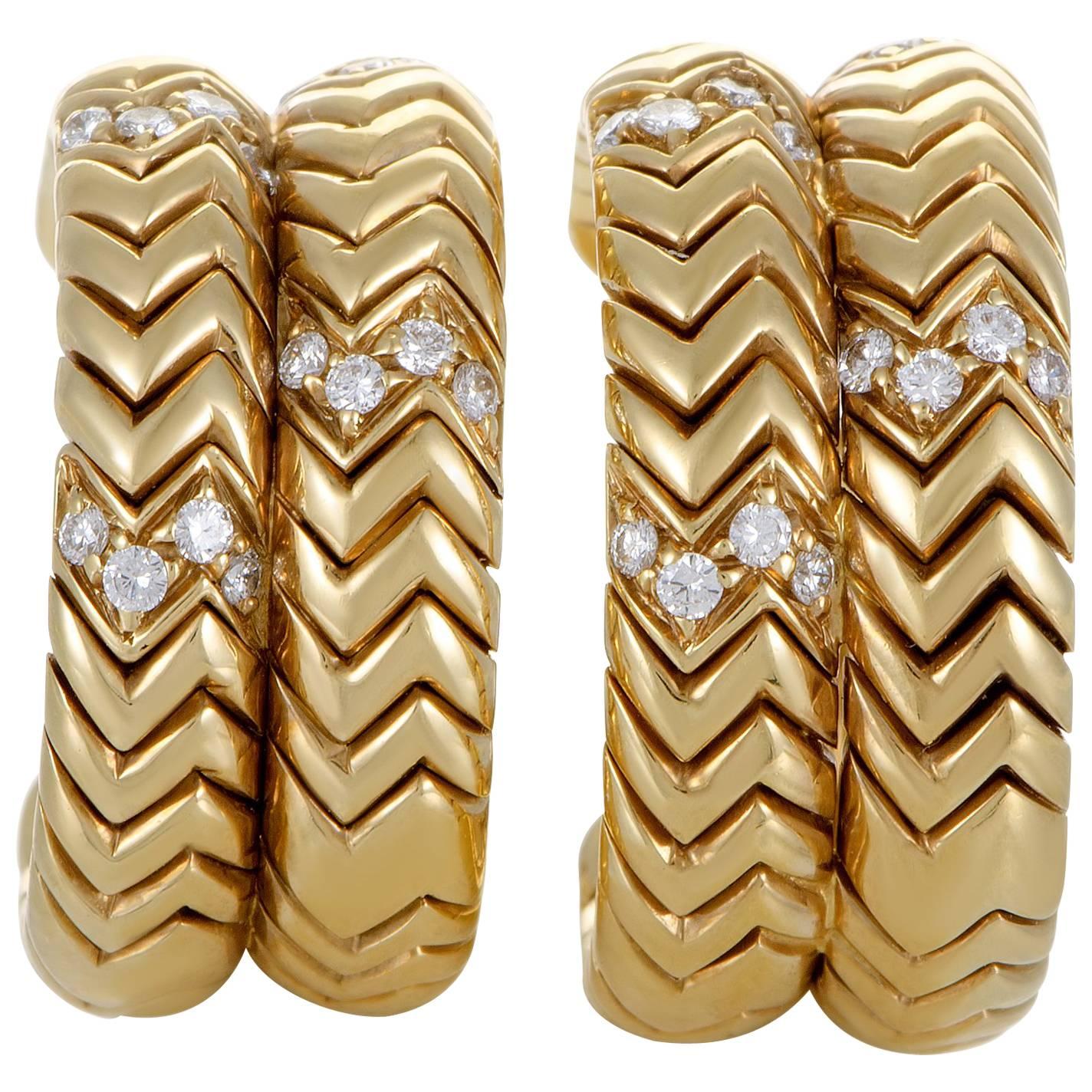 Bulgari Spiga Diamond Gold Clip-on Earrings