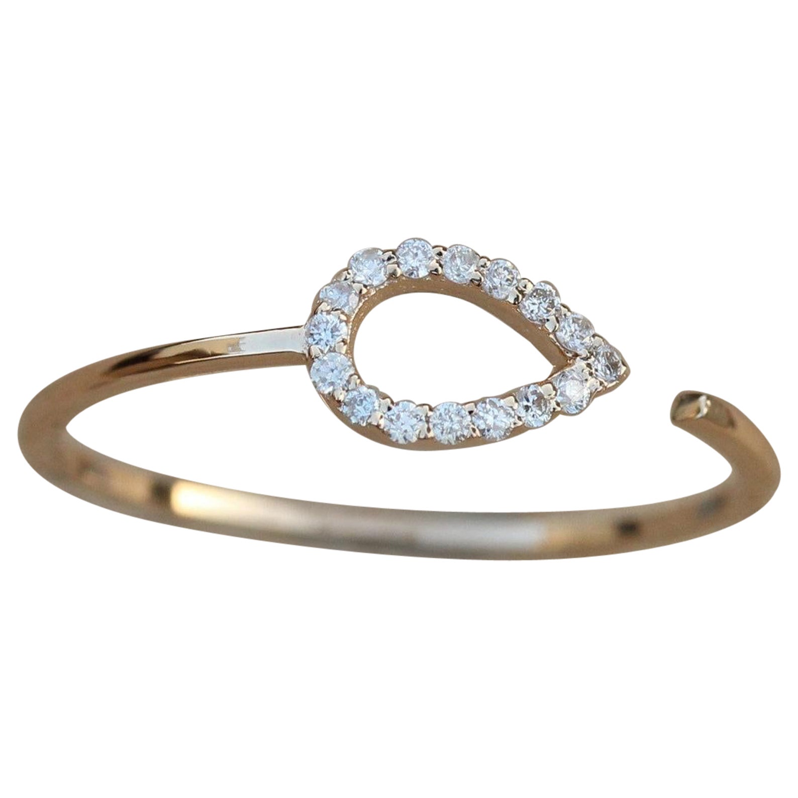 Open Band Ring 14k Gold Genuine Pave Diamond Ring Handmade Summer Jewellery. For Sale