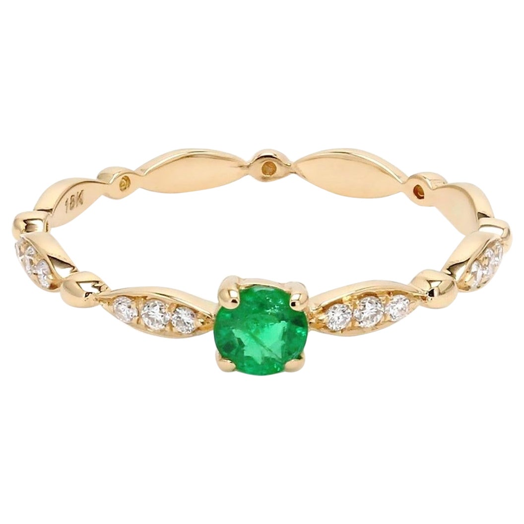 Natural Diamond Bridal Eternity Ring 14k Gold Minimalist Emerald Ring For Women.