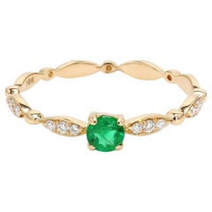 Natural Diamond Bridal Eternity Ring 14k Gold Minimalist Emerald Ring For Women.