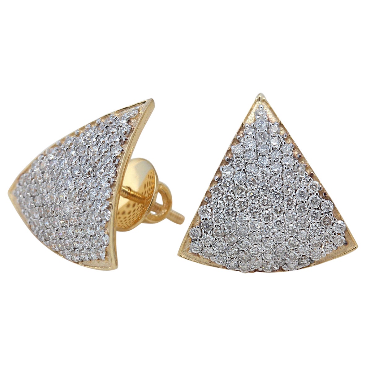 Genuine Pave Diamond Curved Stud Earrings 14k Gold Earrings Anniversary Gifts.