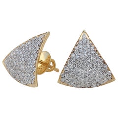 Genuine Pave Diamond Curved Stud Earrings 14k Gold Earrings Anniversary Gifts.