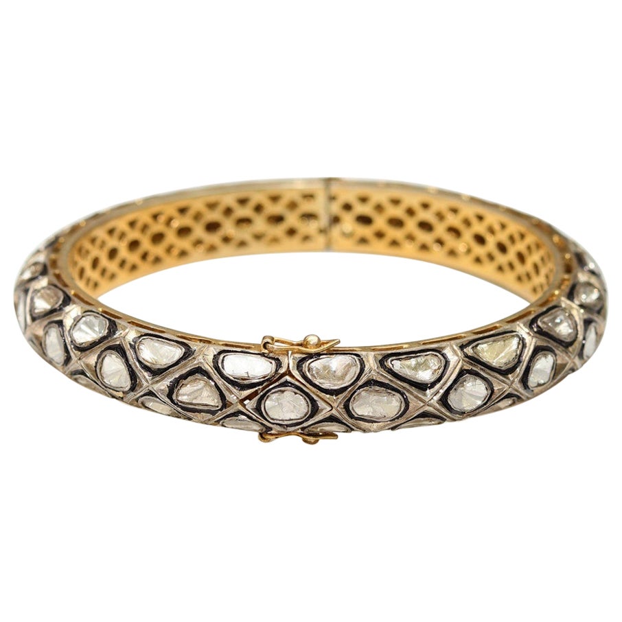 Round Shape Rosecut Diamond Bangle 925 Sterling Silver Antique Jewellery For Her For Sale