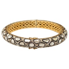 Round Shape Rosecut Diamond Bangle 925 Sterling Silver Antique Jewellery For Her
