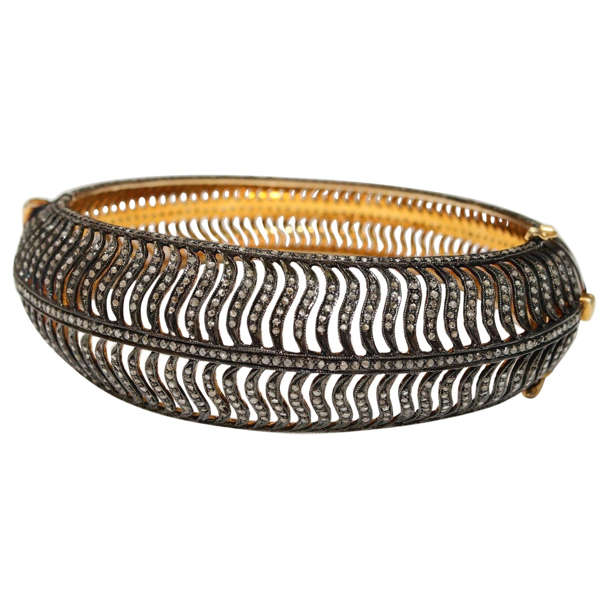 Handmade Bangle Victorian Style Bangle 925 Sterling Silver Pave Diamond Bangle .