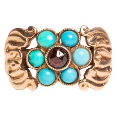 Antique 9ct Gold Victorian Turquoise and Ruby Ring