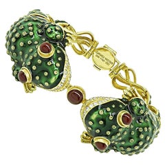 Vintage Diamond Ruby Enamel Frog Bracelet