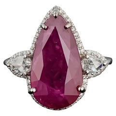 Certified 8.8 Carat Ruby and Diamond Three Stone Engagement Ring