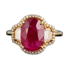 Certified 4.94 carat Ruby And Diamond Three Stone Engagement Ring