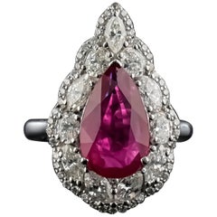 Certified Natural Burmese Ruby Statement Ring Set In 18K White Gold