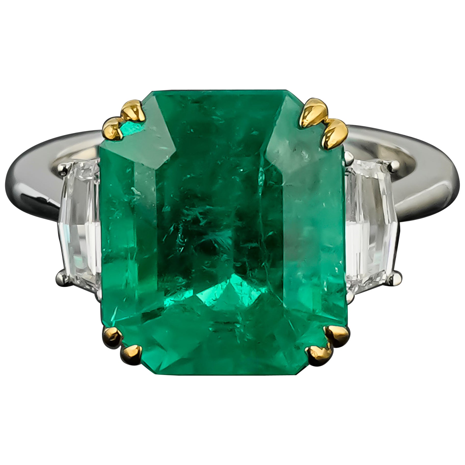 Certified Classic Colombian Emerald Set 18K In White Gold Ring Engagement Ring