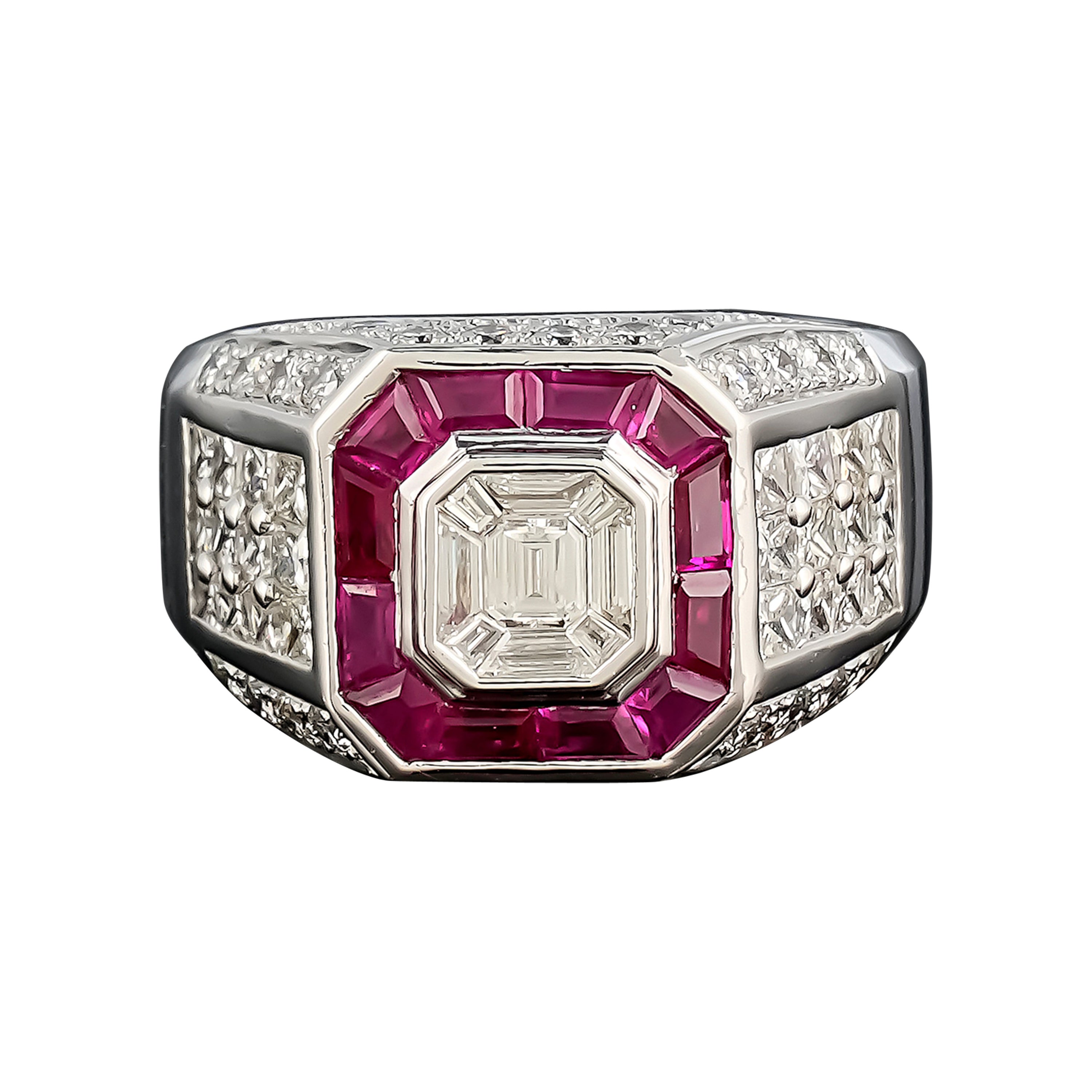 Anillo de cóctel para hombre con diamante y rubí de 5,2 quilates